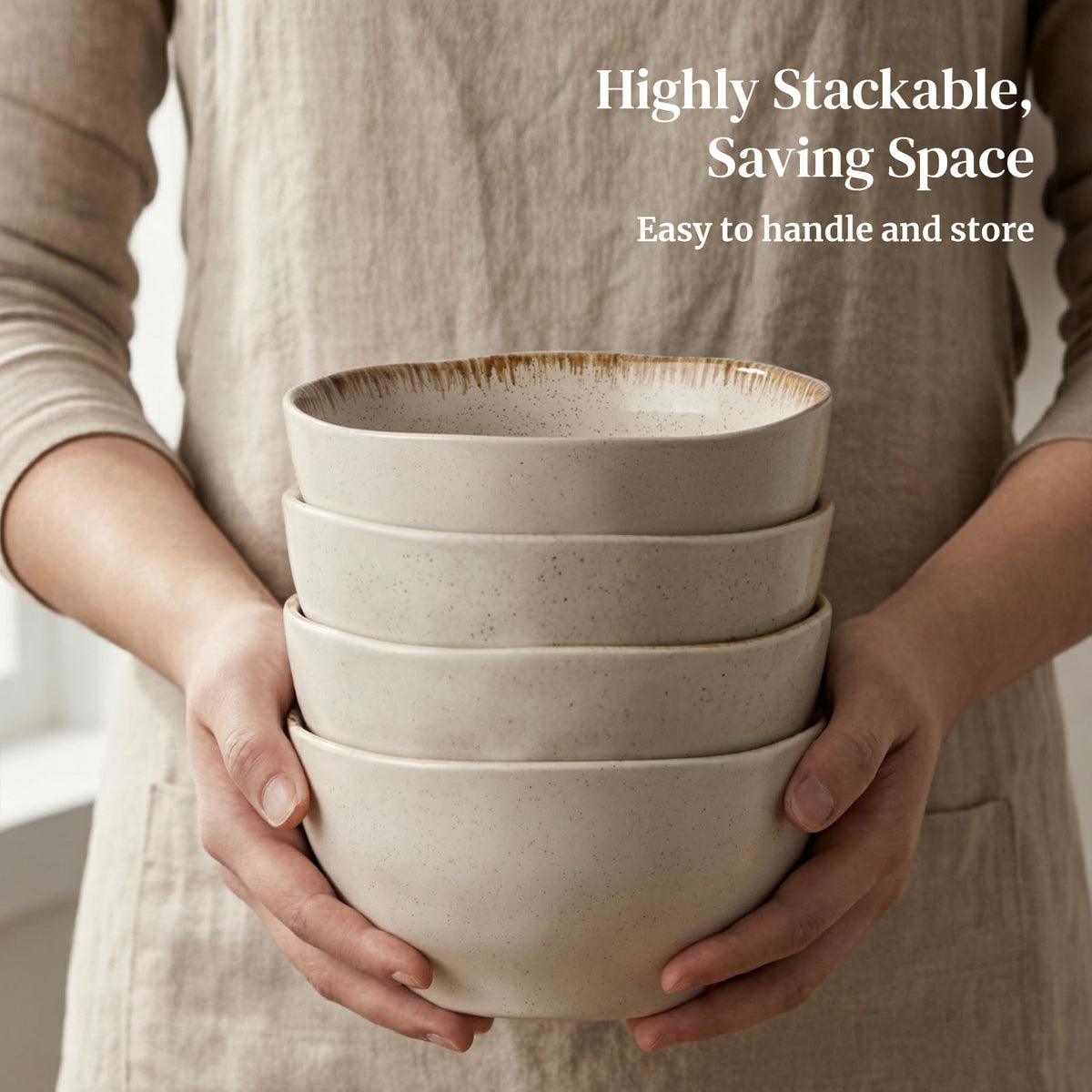 30 OZ Ceramic Soup Bowls Set of 4 Beige M14955