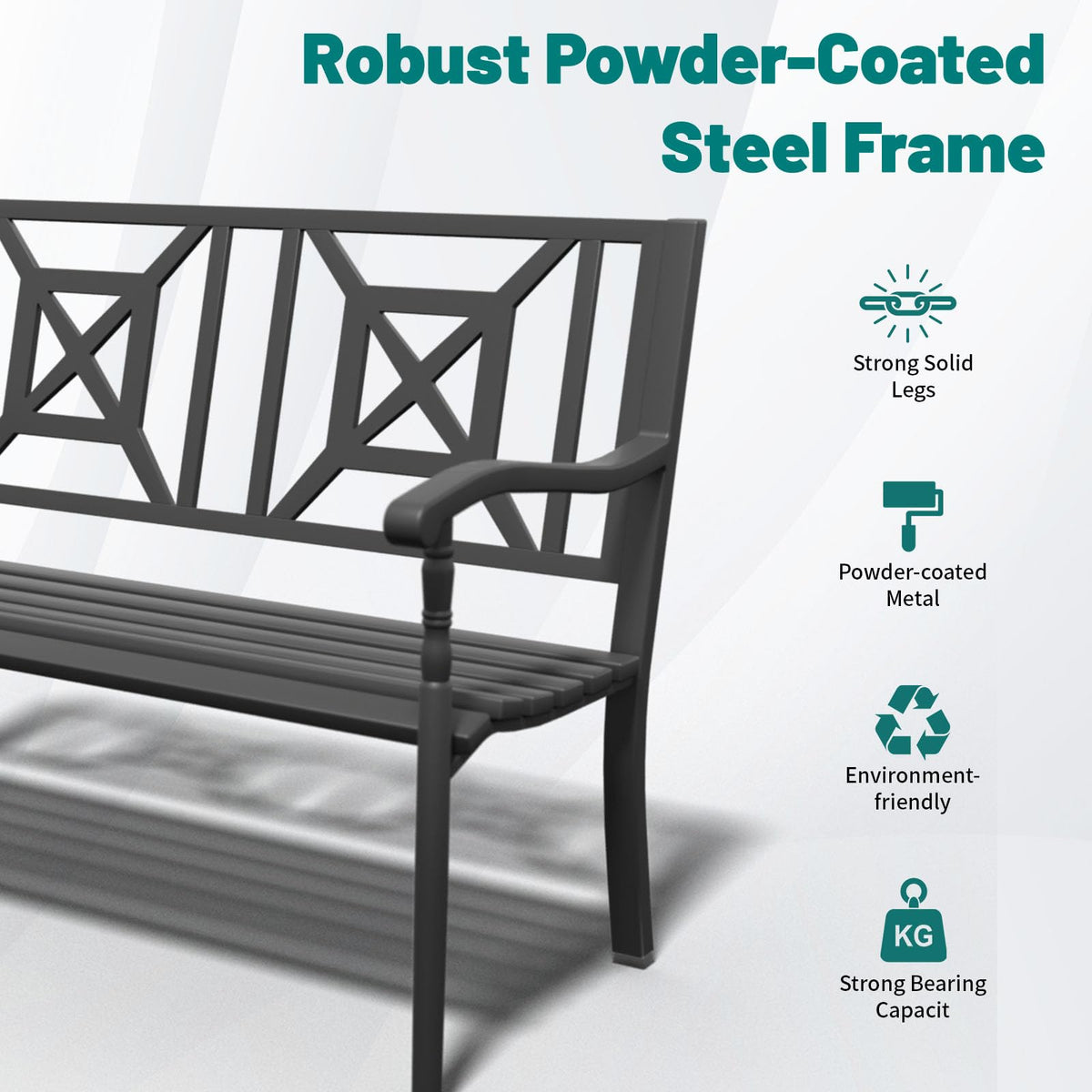 50.5" Metal Patio Bench with Lattice Backrest H90493