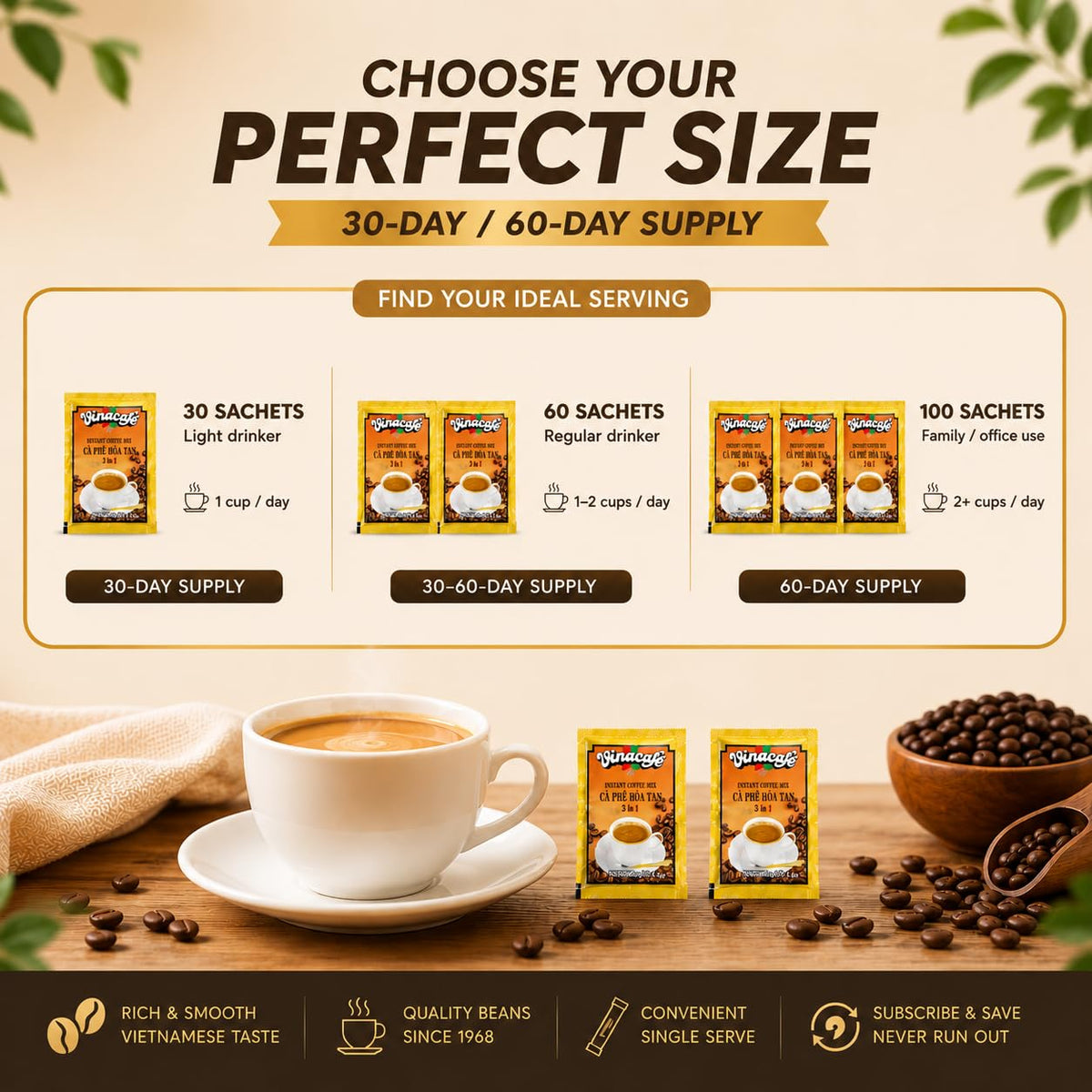 Instant Coffee Packets 3 in 1 Medium Roast Pack of 2 V6775