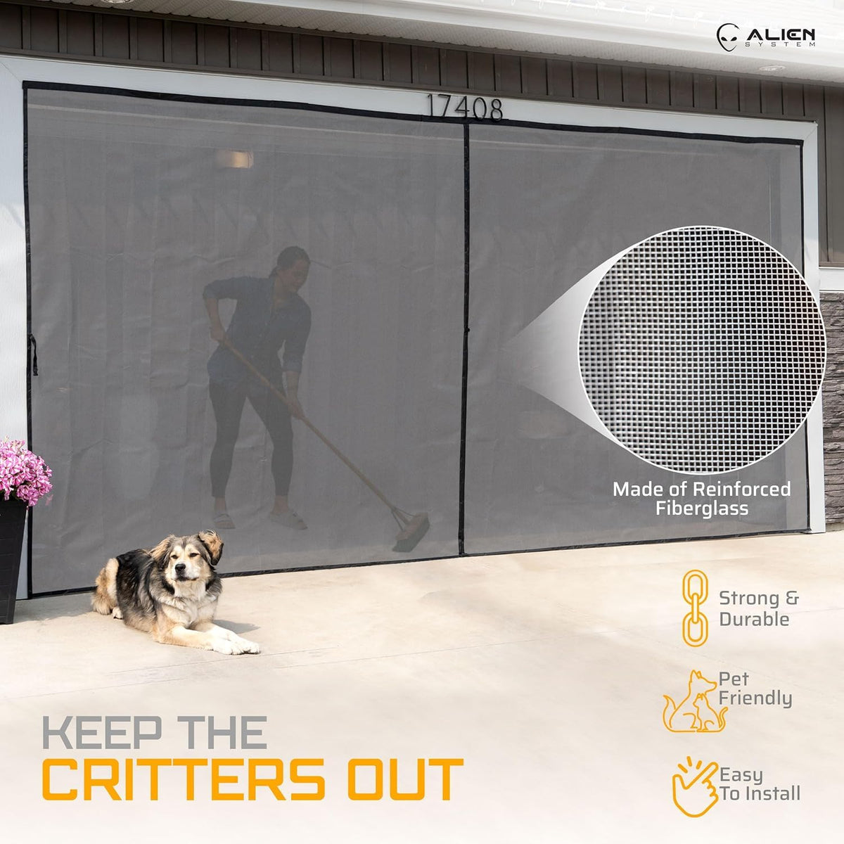 Magnetic Garage Door Screen 16x7 ft Fiberglass Mesh R924