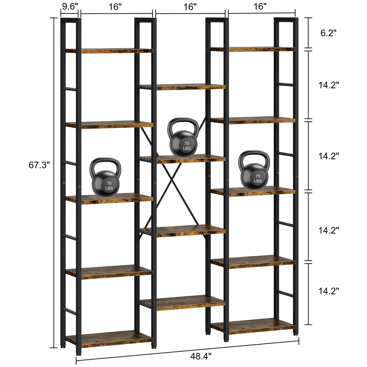 5 Tier Rustic Wood & Metal Bookshelf C183126
