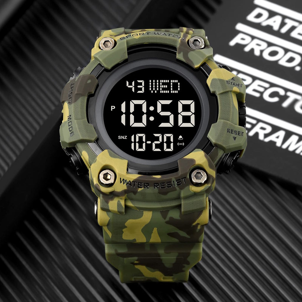 Men's Digital Military Sports Watch Large Face 50M Rubber LED P232952