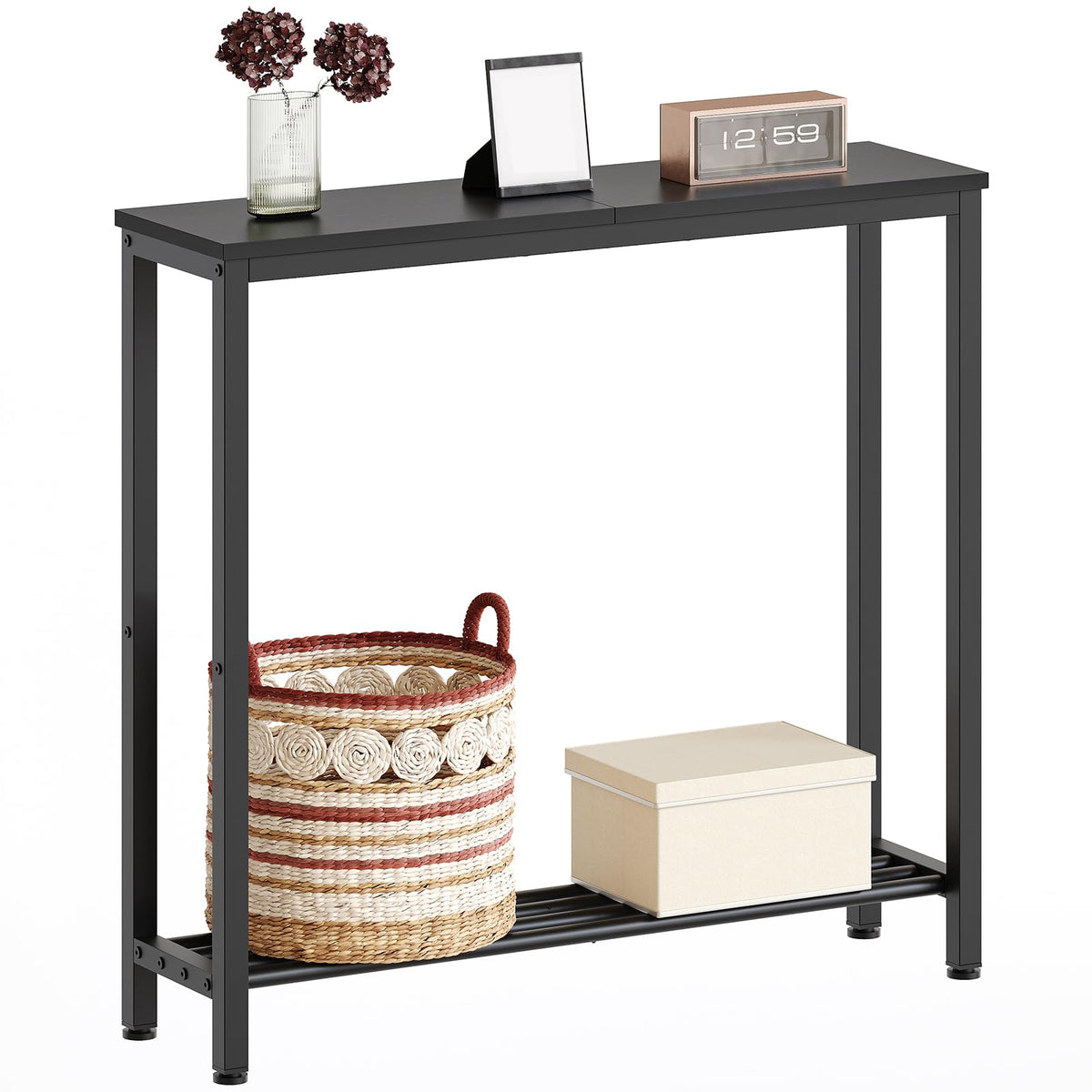 Black 2-Tier Narrow Console Table V70282