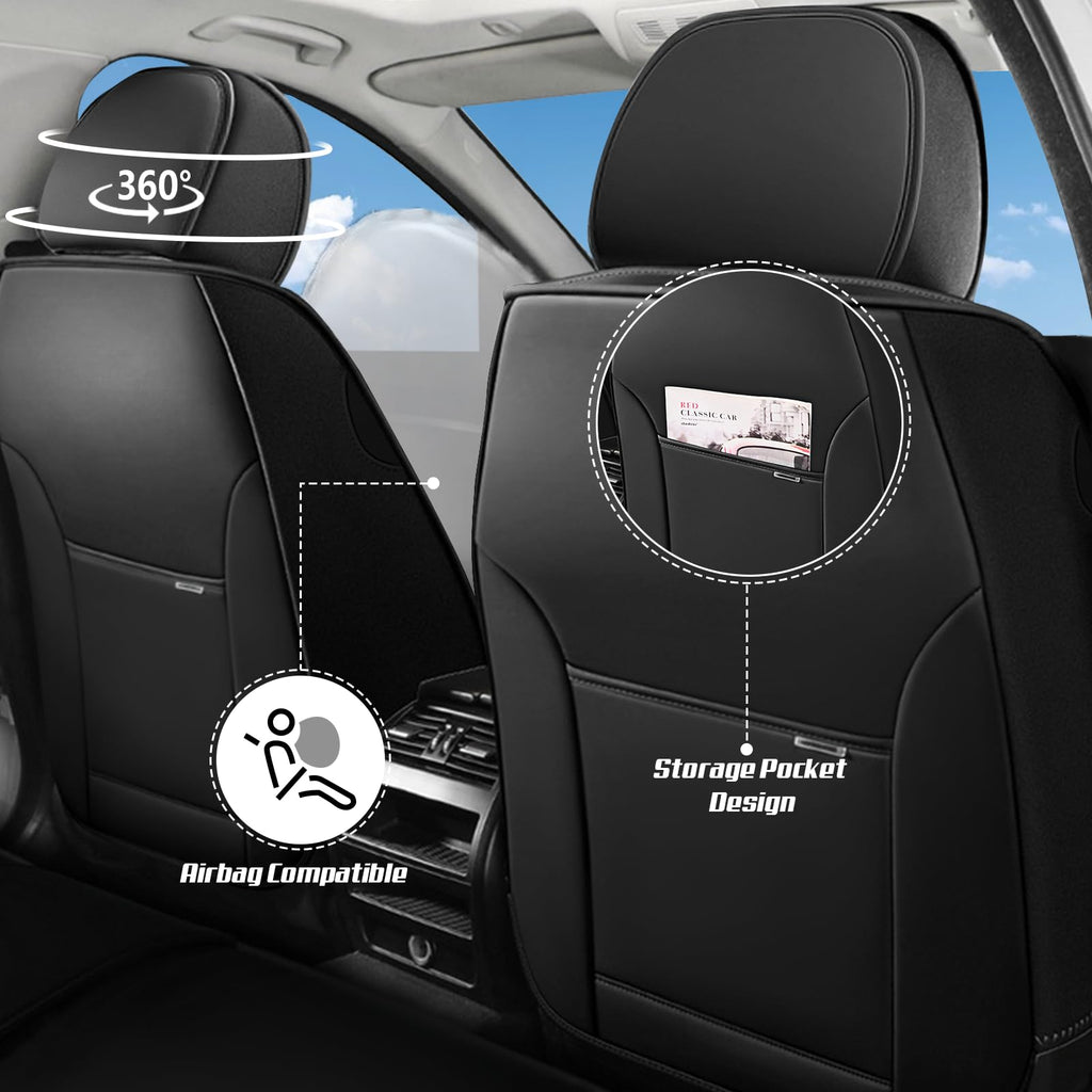 Waterproof Nappa Leather Car Seat Covers Standard 5 Seats Black & Red Y15207