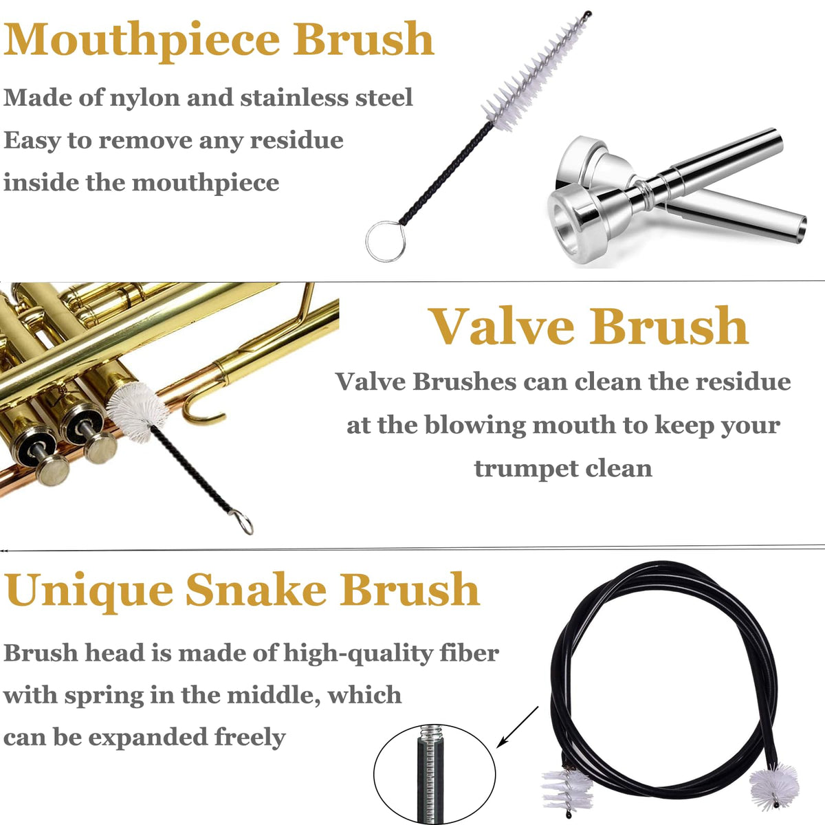 Trumpet Stand and Care Kit with Mouthpiece, Valve, Snake Brush, Foldable Metal 5 Legs Z2382