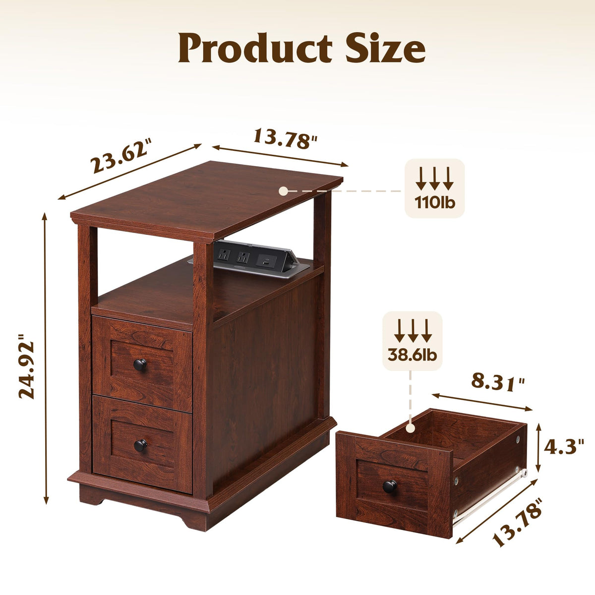 End Table with Charging Station & 2 Drawers V201
