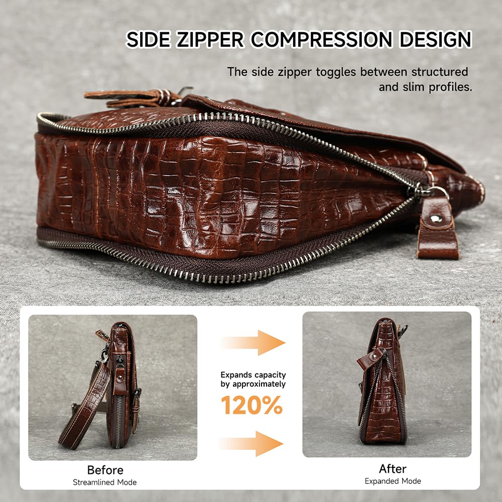 Genuine Leather Crocodile Embossed Mini Messenger Bag E297478