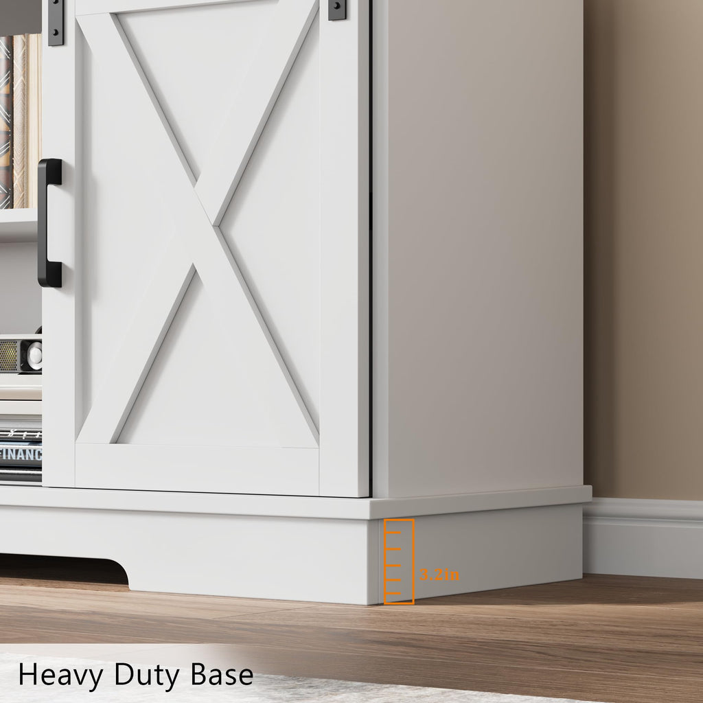 White Farmhouse TV Stand with Sliding Barn Doors and Adjustable Shelf P477