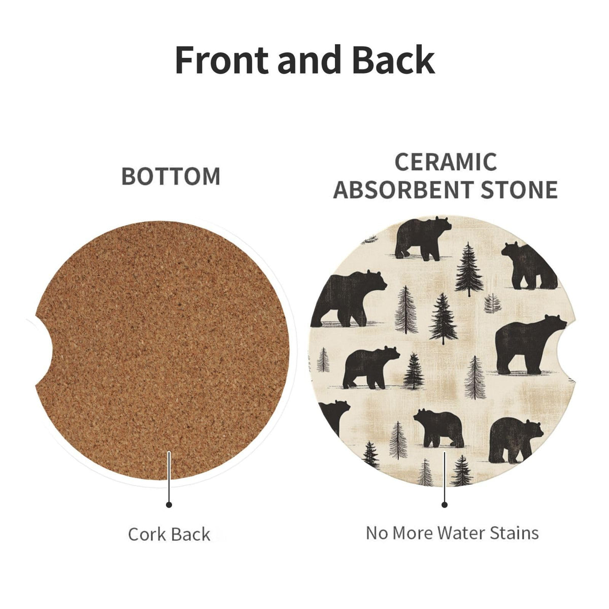 Black Bear Ceramic Car Coasters Set of 2 H87323