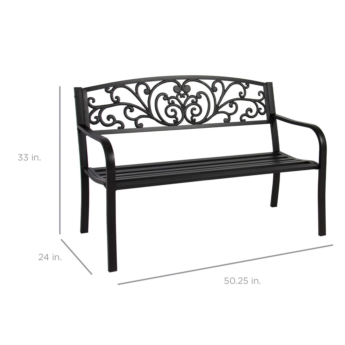 Black Steel Outdoor Bench with Floral Backrest R3304