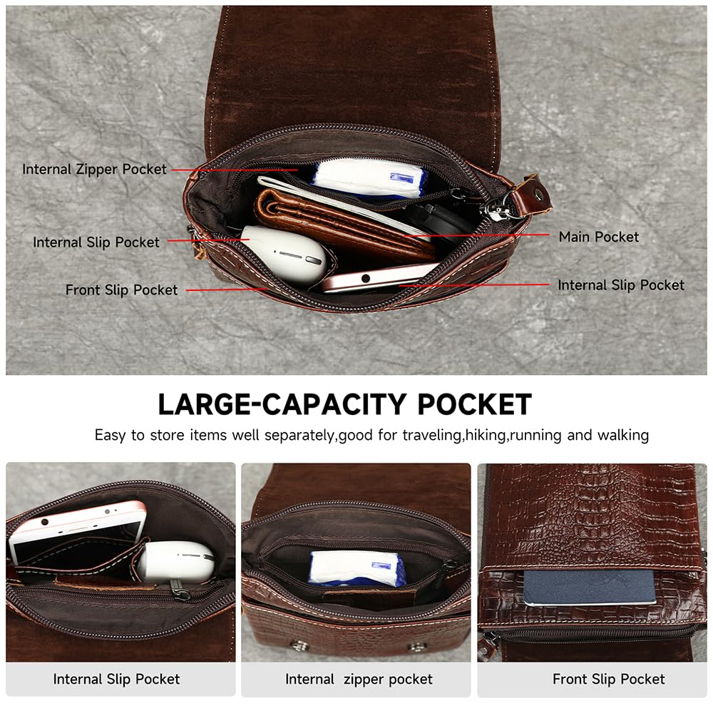 Genuine Leather Crocodile Embossed Mini Messenger Bag E297478