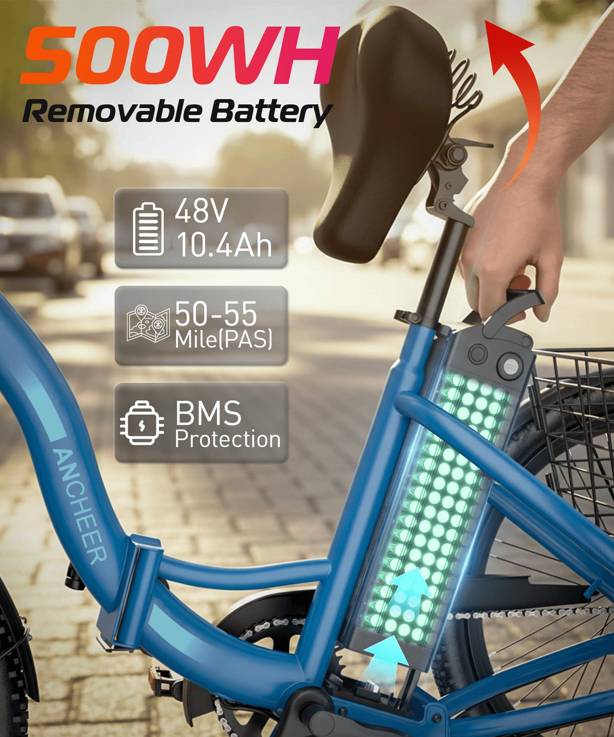 Electric Tricycle for Adults, 600W Folding, 24" 499Wh, 15.5MPH, Removable Battery, 3 Wheel, Blue C4130