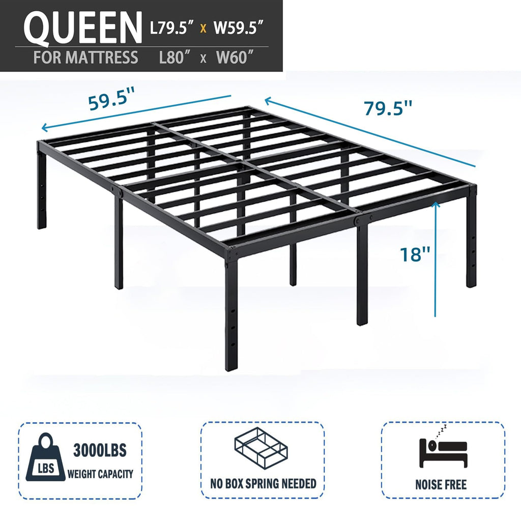 18 Inch Queen Metal Platform Bed Frame R196531