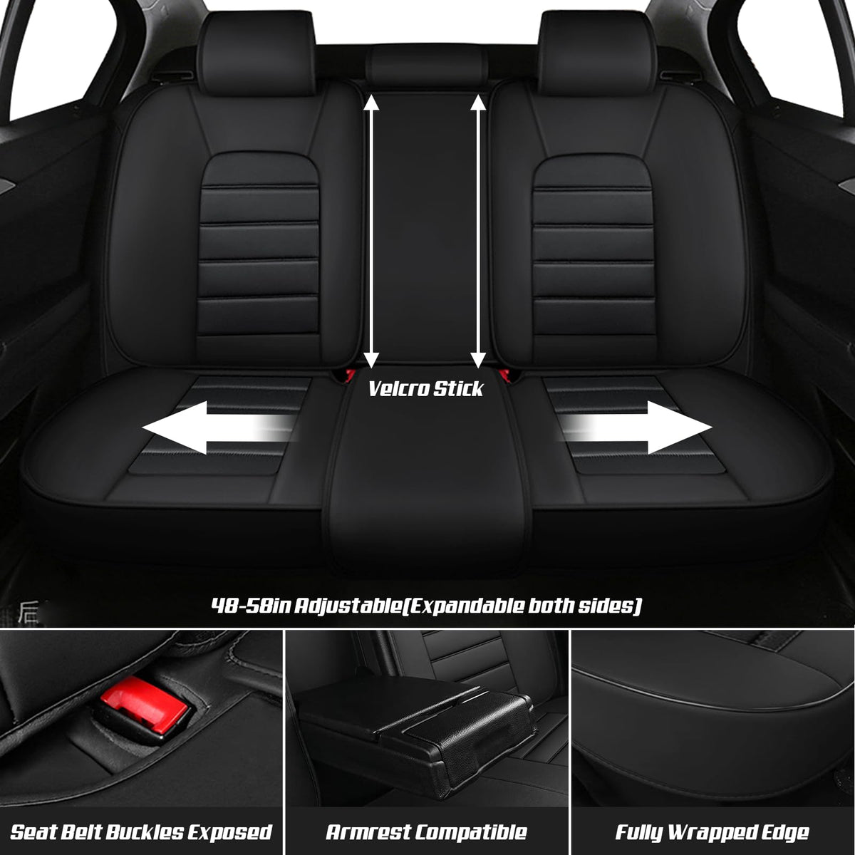 Waterproof Nappa Leather Car Seat Covers Standard 5 Seats Black & Red Y15207