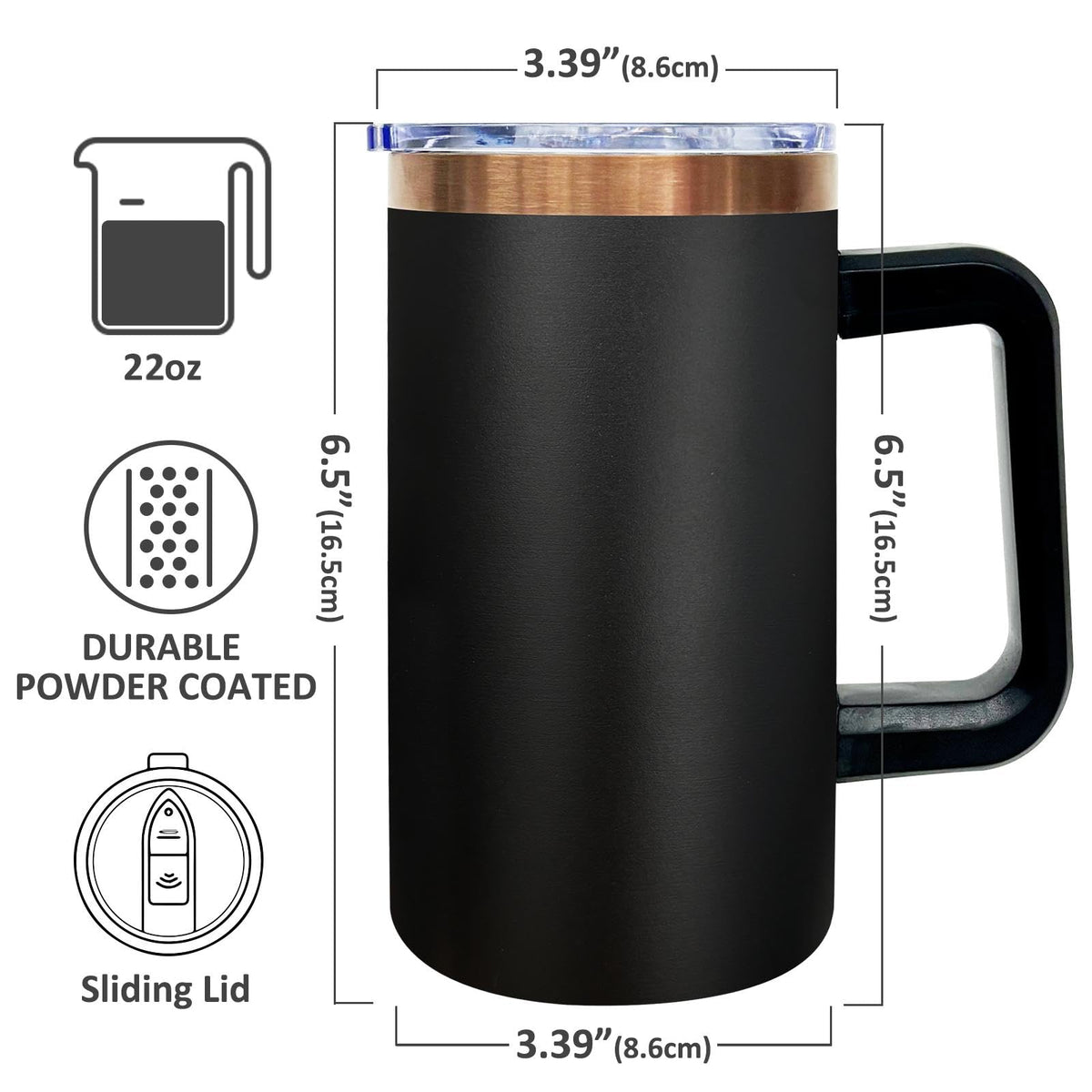 22oz Insulated Coffee Mug with Handle and Lid Black G265733