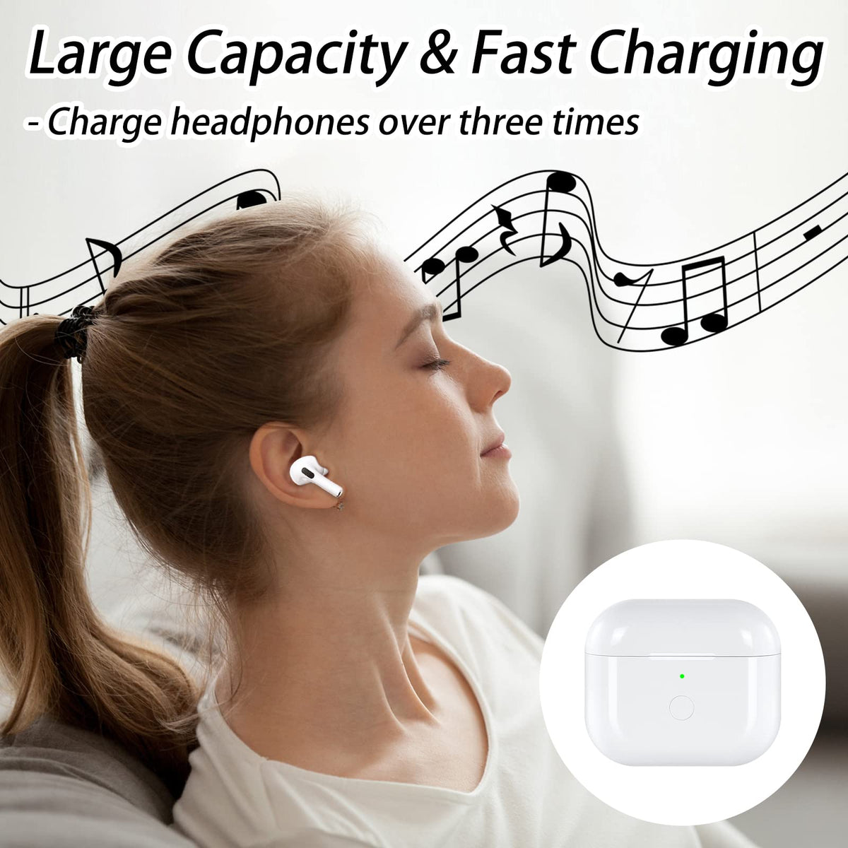 White Wireless Charging Case Replacement with Bluetooth Pairing Sync Button R9159