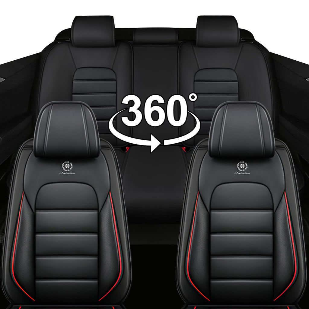 Waterproof Nappa Leather Car Seat Covers Standard 5 Seats Black & Red Y15207