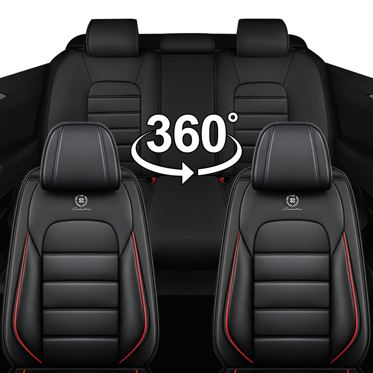 Waterproof Nappa Leather Car Seat Covers Standard 5 Seats Black & Red Y15207