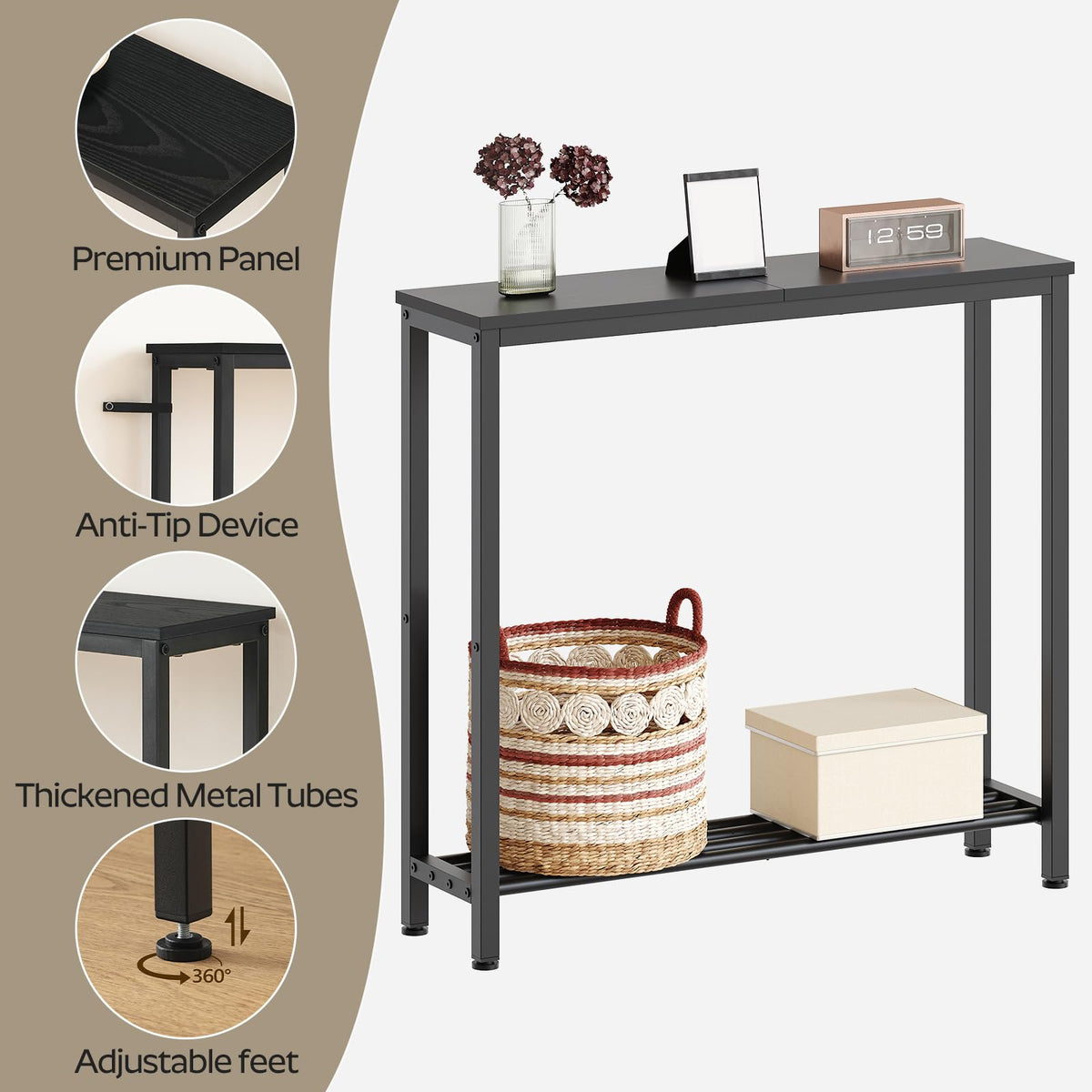 Black 2-Tier Narrow Console Table V70282