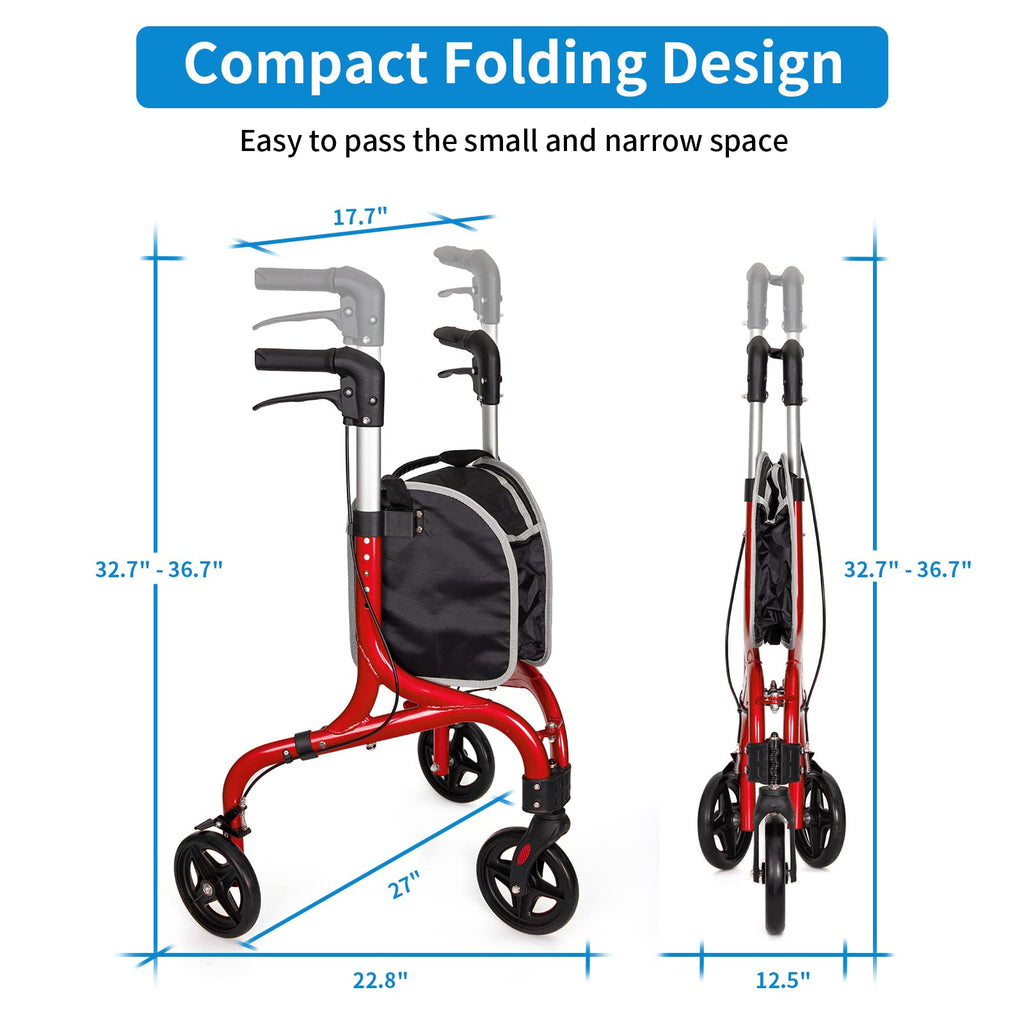 3 Wheel Foldable Aluminum Rollator Walker J8514