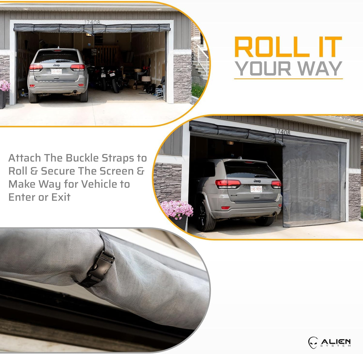 Magnetic Garage Door Screen 16x7 ft Fiberglass Mesh R924