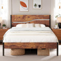 Full Size Metal Platform Bed with Wooden Headboard and Footboard R84149