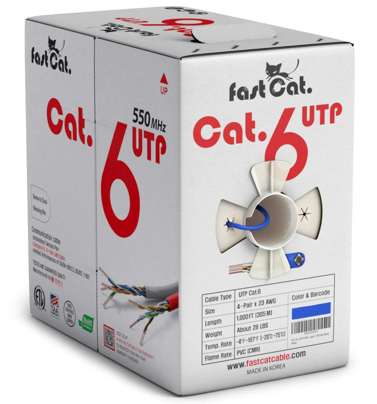 Cat 6 Ethernet Cable 1000ft Blue 23 AWG CMR Solid Bare Copper A6183