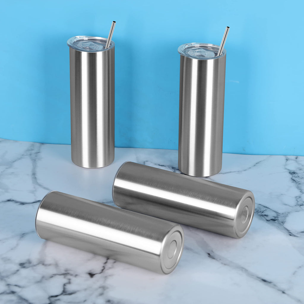 20 Oz Stainless Steel Skinny Tumbler Set, 4 Pack, Silver I480