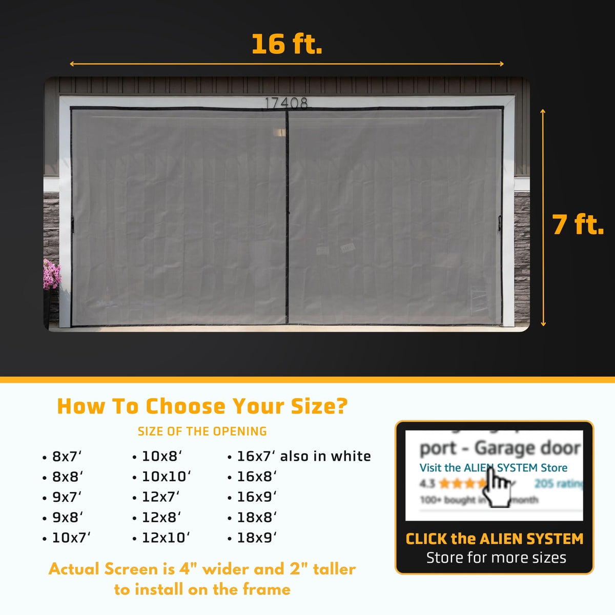 Magnetic Garage Door Screen 16x7 ft Fiberglass Mesh R924
