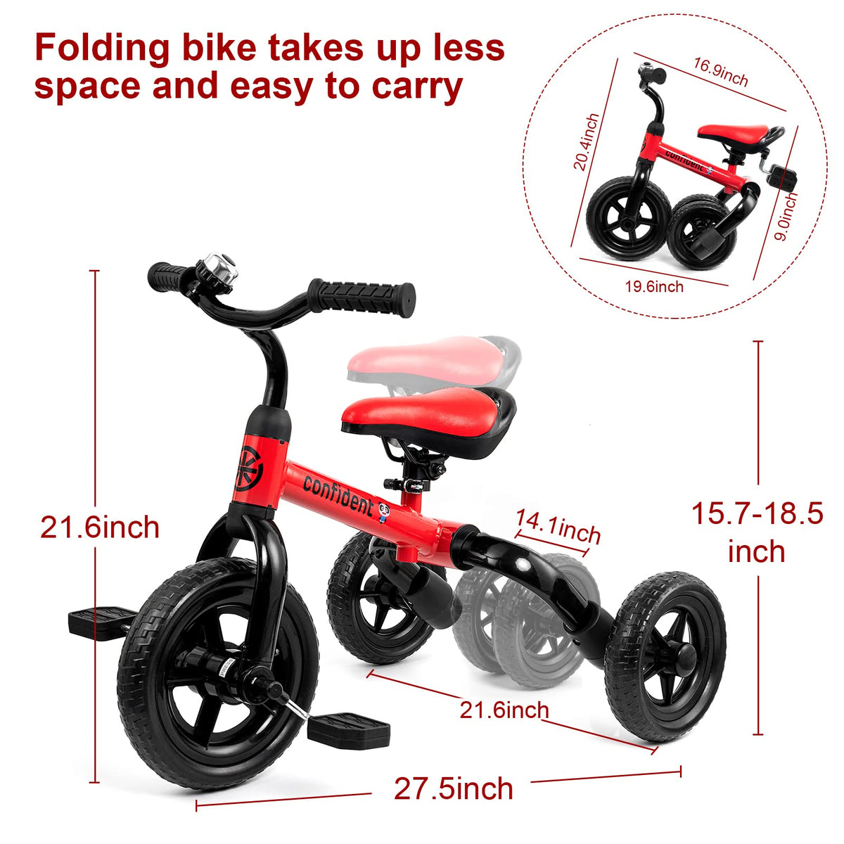 Tricycle for Toddlers 2-5 Years, 3 in 1 Folding Bike H2687