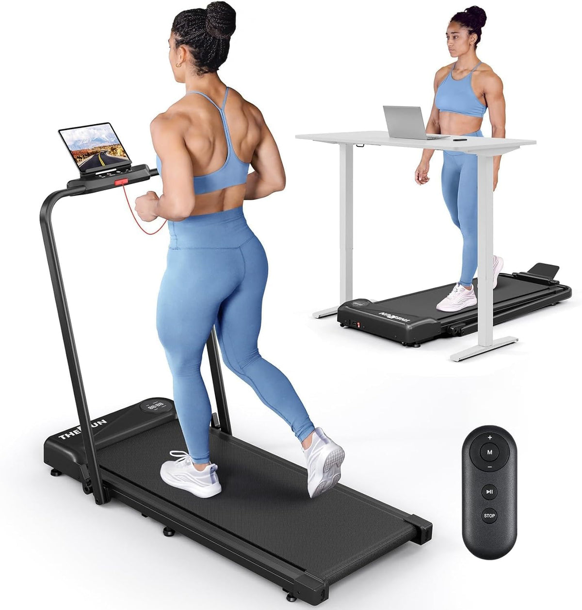 Walking Pad with Handle Bar, 2 in 1 Under Desk Treadmill U9751