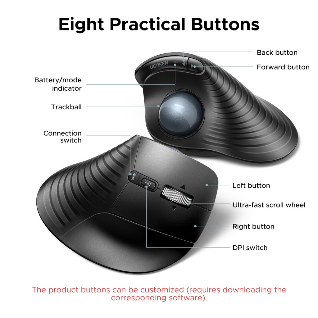 Wireless Trackball Mouse, Bluetooth & 2.4G, Thumb Control S397