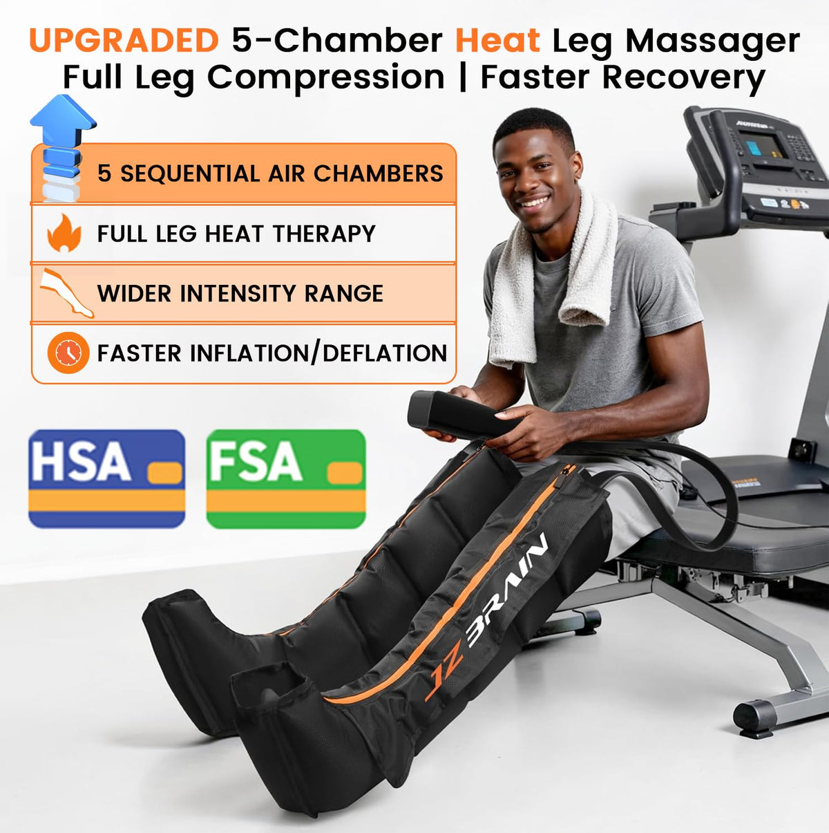 Air Compression Boots Leg Massager with Heat, 6 Modes & 11 Intensities (Large) I2537