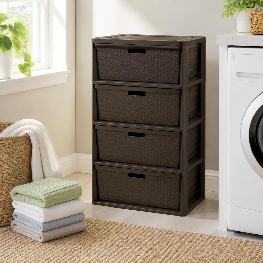 Brown 4 Drawer Plastic Storage Tower R378868