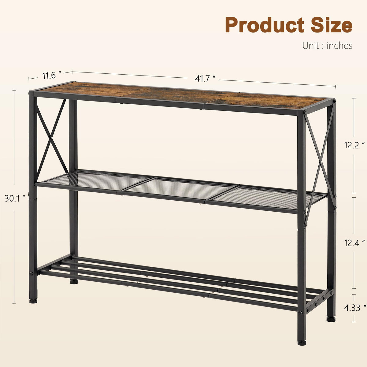 3 Tier Narrow Console Table with Shelves C614209