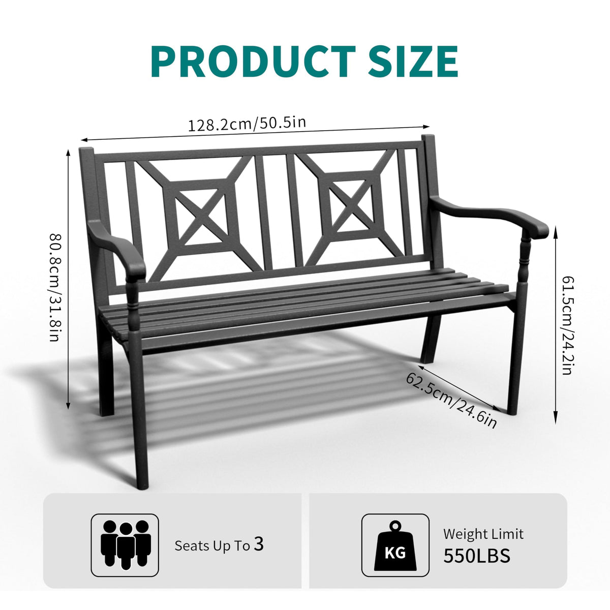 50.5" Metal Patio Bench with Lattice Backrest H90493