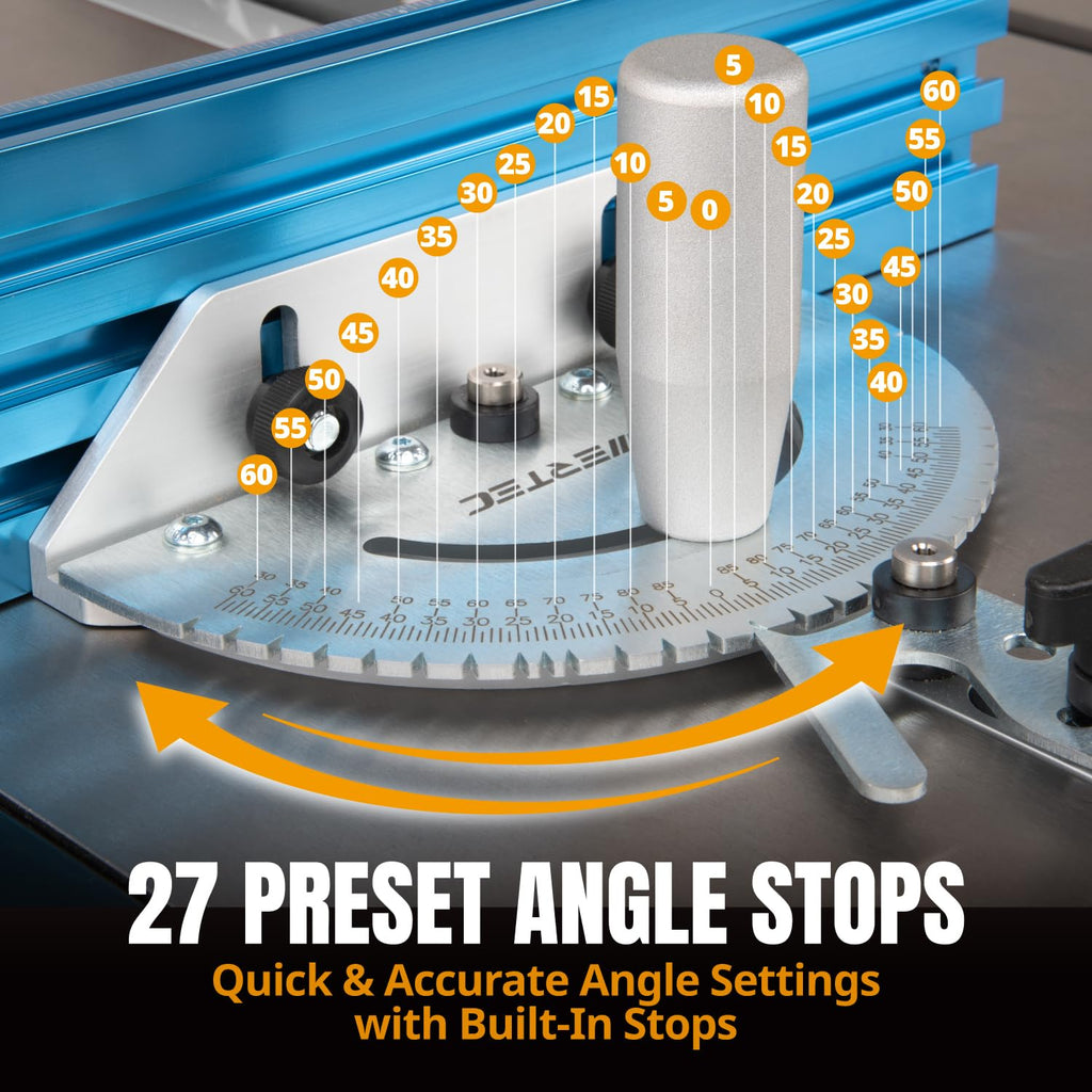 Table Saw Miter Gauge with 27 Angle Stops and T-Slot Miter Bar G1575