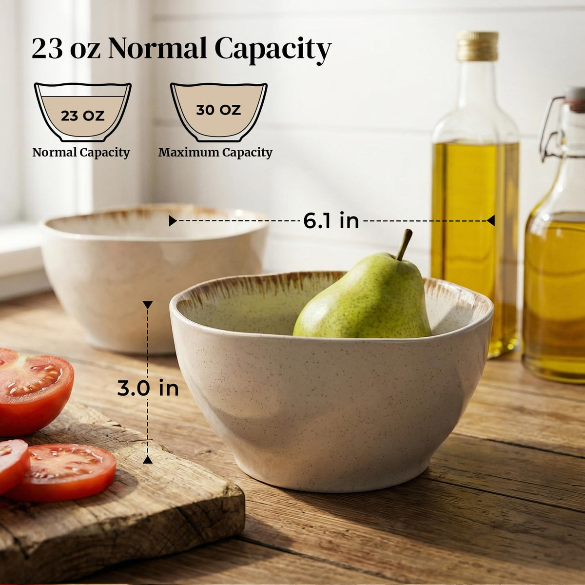 30 OZ Ceramic Soup Bowls Set of 4 Beige M14955
