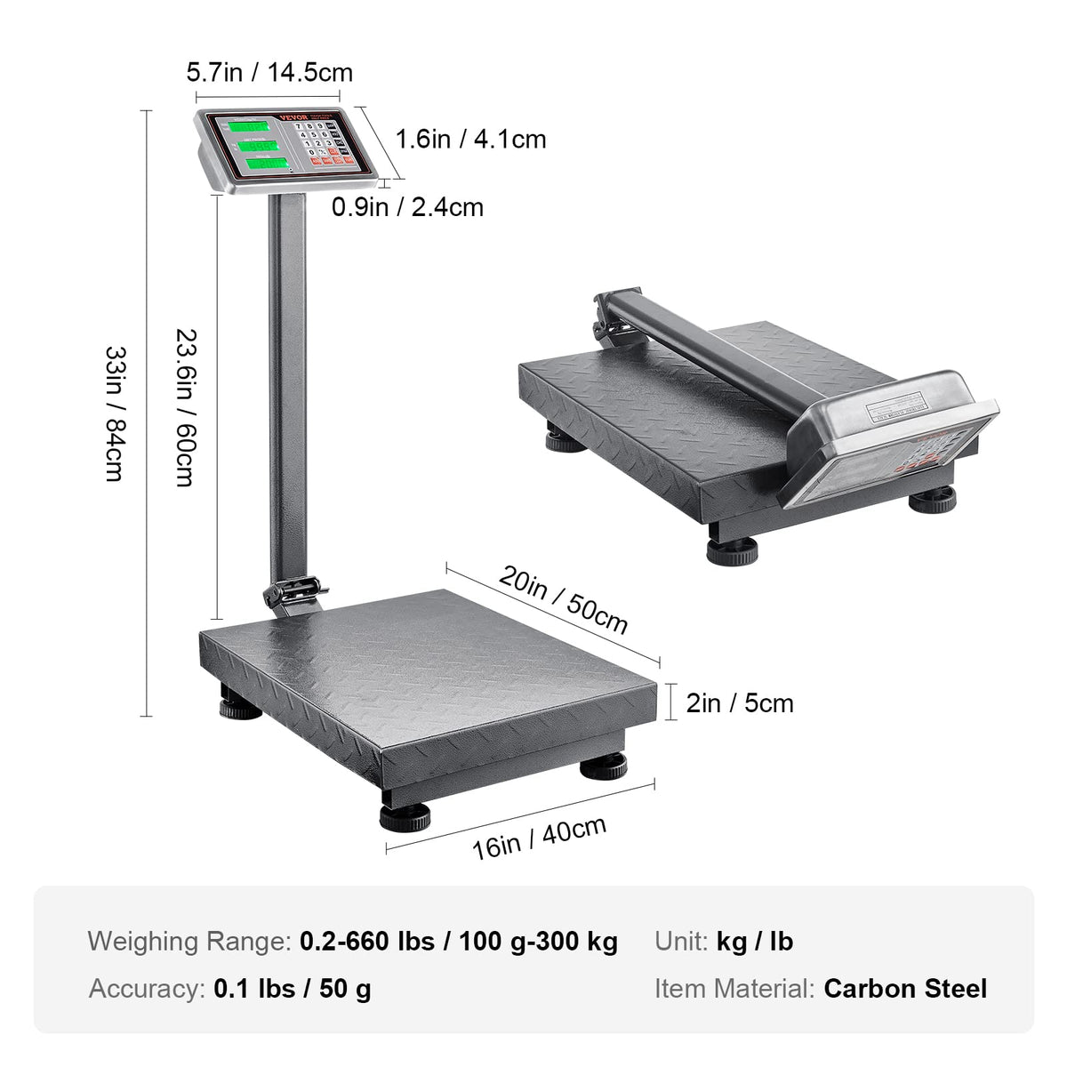 660 lbs Stainless Steel Digital Platform Scale K60574