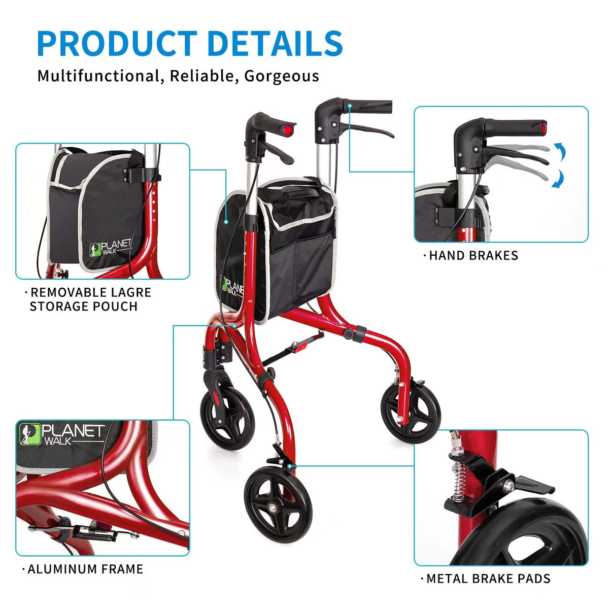 3 Wheel Foldable Aluminum Rollator Walker J8514