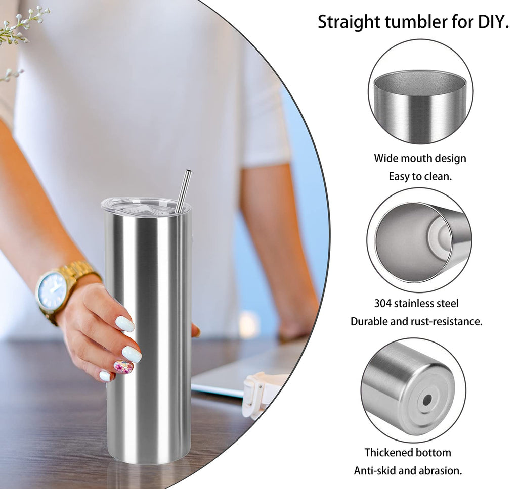20 Oz Stainless Steel Skinny Tumbler Set, 4 Pack, Silver I480