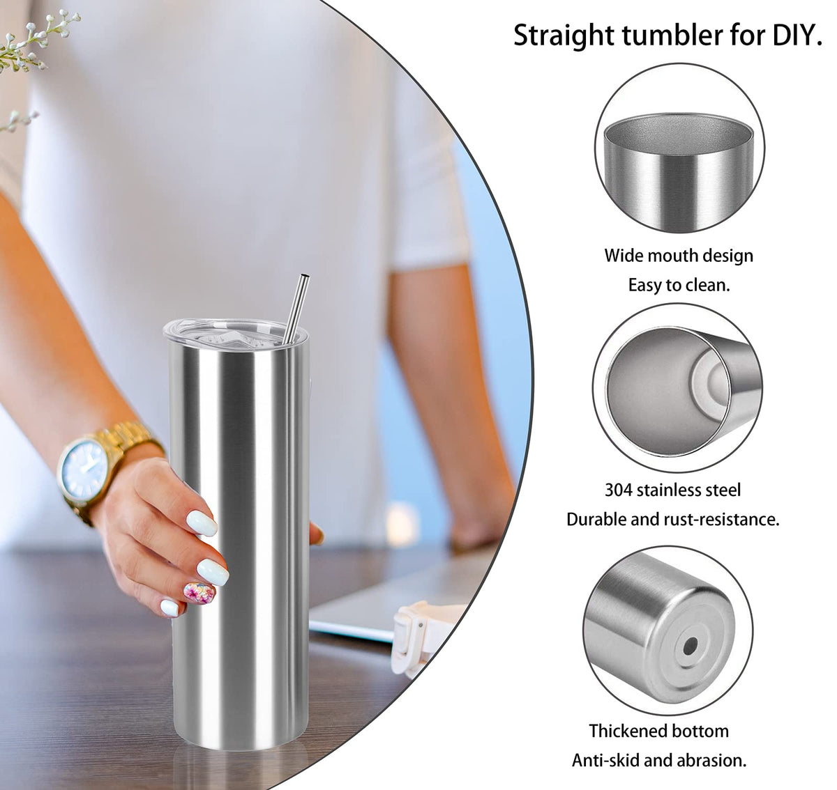 20 Oz Stainless Steel Skinny Tumbler Set, 4 Pack, Silver I480