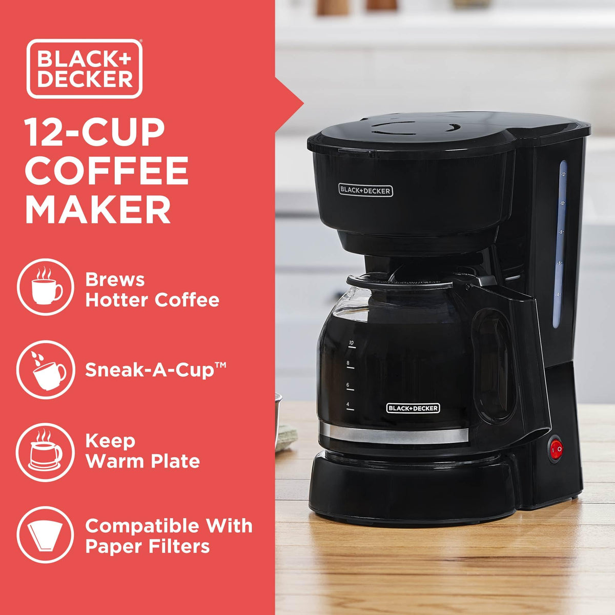 12-Cup Coffee Maker with Removable Filter Basket, Black K495504
