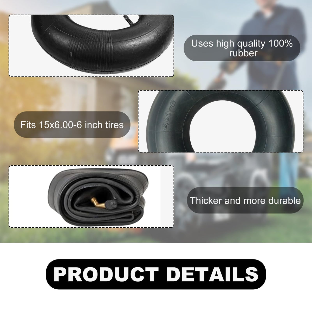 2 PCS 15×6.00-6" Inner Tubes with TR-13 Straight Valve Stem G88408