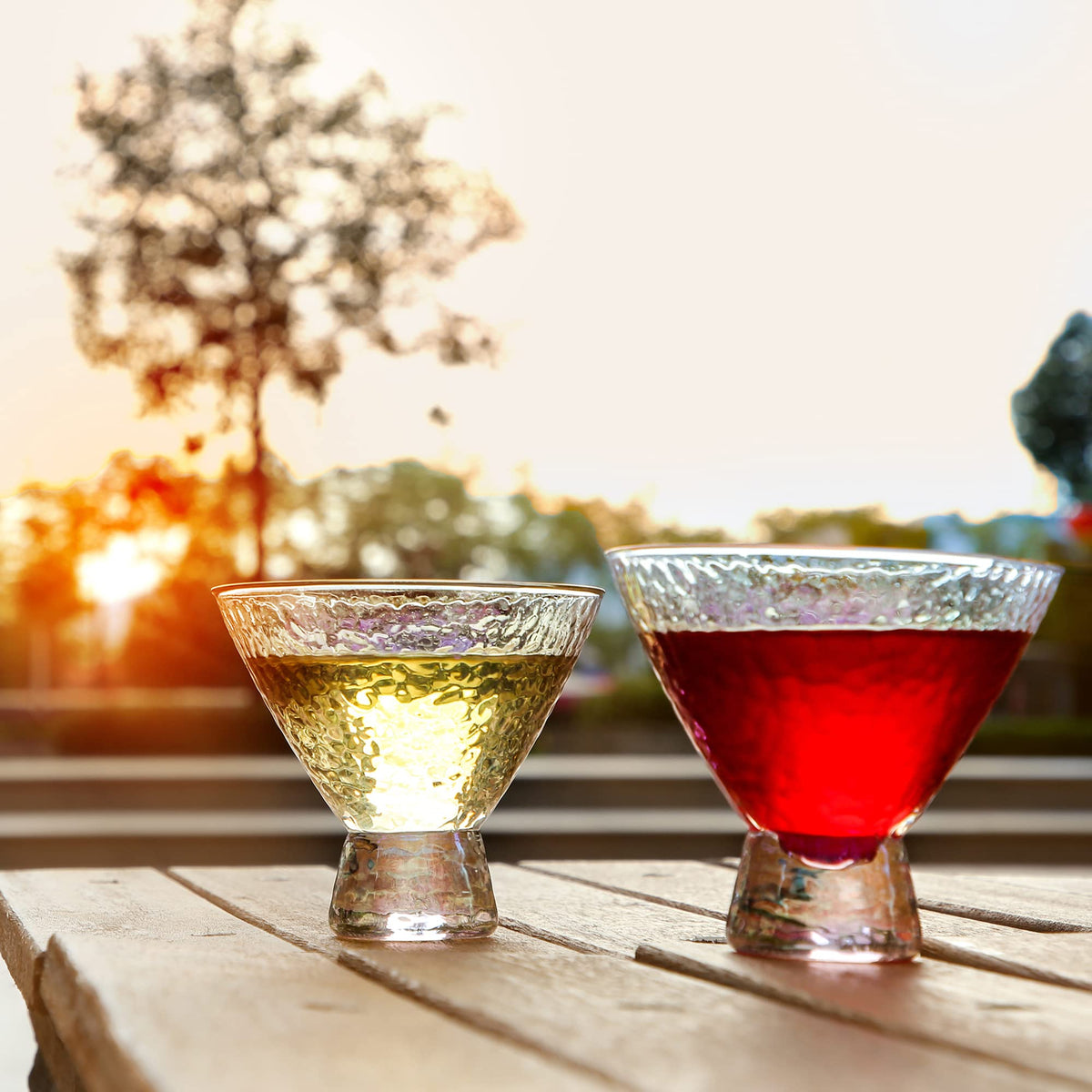 Stemless Martini Glasses Set of 2 Gold Rim G5001