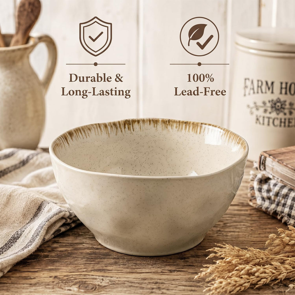 30 OZ Ceramic Soup Bowls Set of 4 Beige M14955