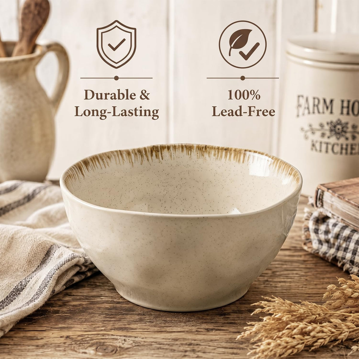 30 OZ Ceramic Soup Bowls Set of 4 Beige M14955