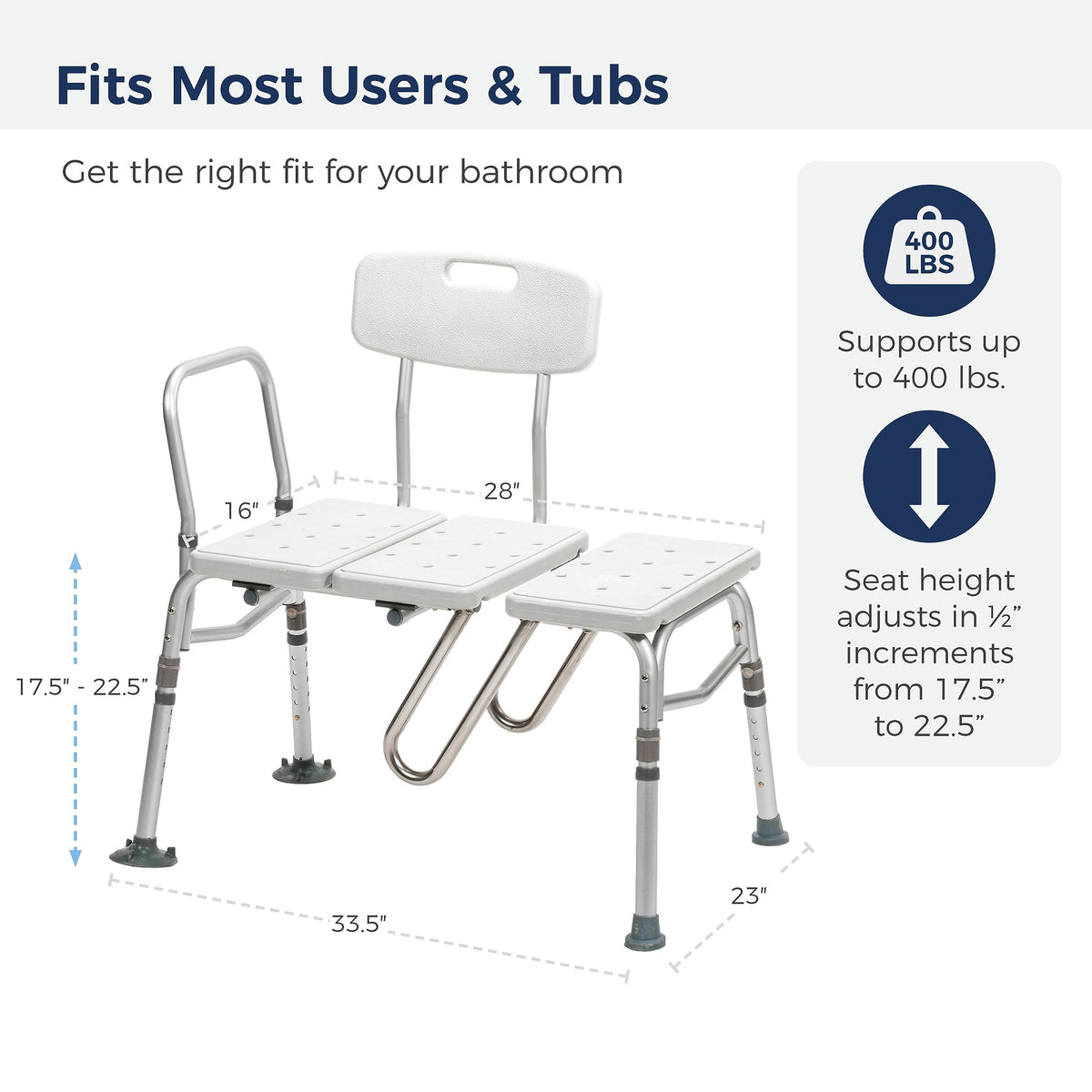 Adjustable Height White Tub Transfer Bench W6909