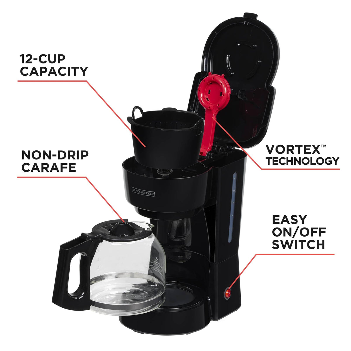 12-Cup Coffee Maker with Removable Filter Basket, Black K495504