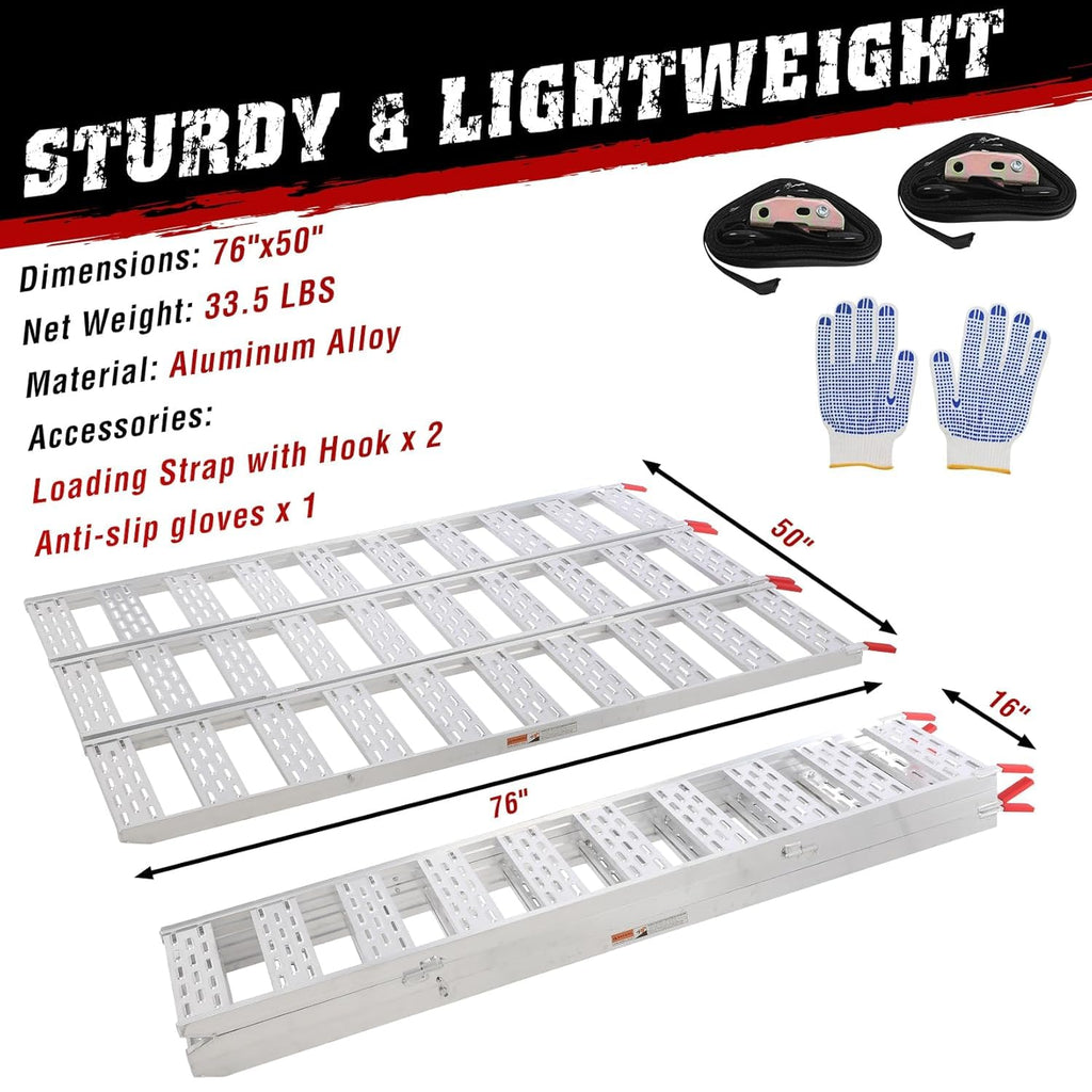 Aluminum Tri-Fold Ramp with Treads 76"x50" V530